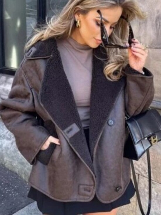 Zara Jackets & Blazers - Zara Chocolate Brown Shearling Peacoat Medium